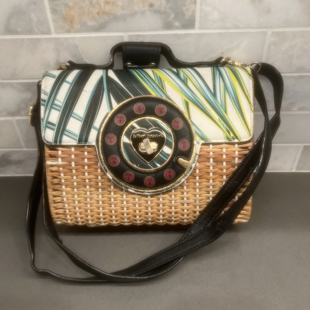 Betsy Johnson Wicker Palm Print Phone Bag~NO PHONE~ Purse Only